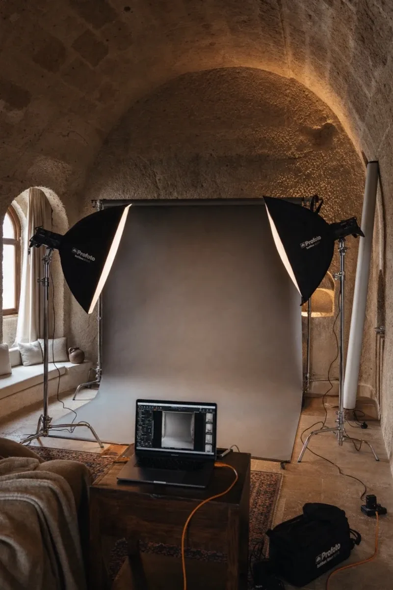 Studio portrait mobile installé lors d'un événement corporate à Cappadocia pour des portraits de dirigeants
